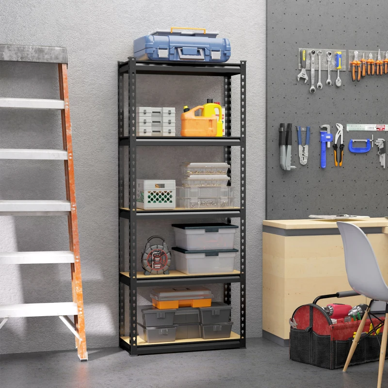HOMCOM Scaffalatura Industriale a 5 Livelli in MDF e Acciaio con Ripiani Aperti e Regolabili, 70x30x167.5 cm