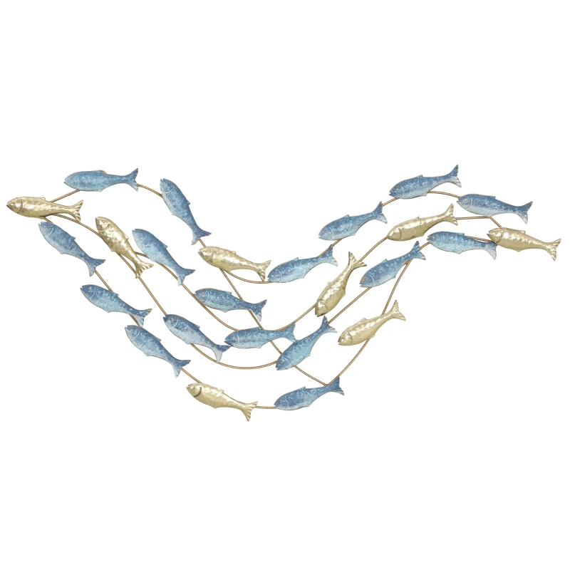 HOMCOM arte mural de metal, diseño de peces, resistente al óxido, estilo moderno, elegante, Azul claro
