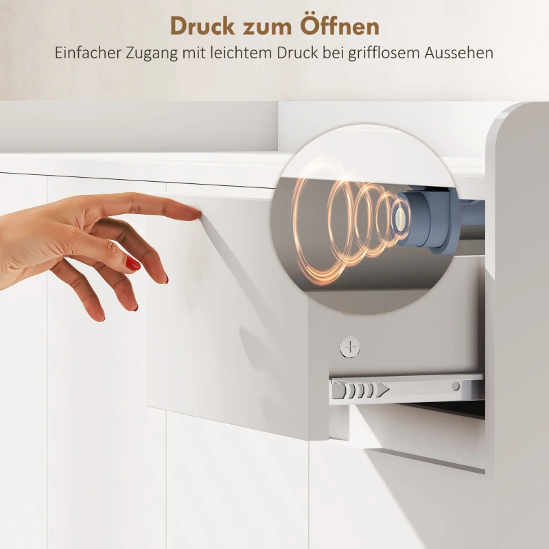 HOMCOM Schuhschrank mit grifflosem Design, 4 Türen, 4 verstellbare Regale, freistehendes Schuhregal mit 5 Holzbeinen, Holz, Weiß