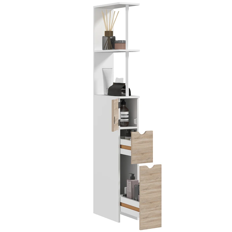 HOMCOM Meuble colonne salle de bain armoire de salle de bain avec tiroirs étagères ouvertes placard 15 x 33 x 136 cm blanc