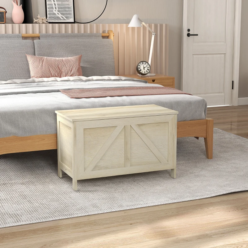 HOMCOM Coffre de rangement couvercle relevable avec charnières de sécurité pour ouvrir à 100 ° 76L x 39l x 48H cm bois naturel