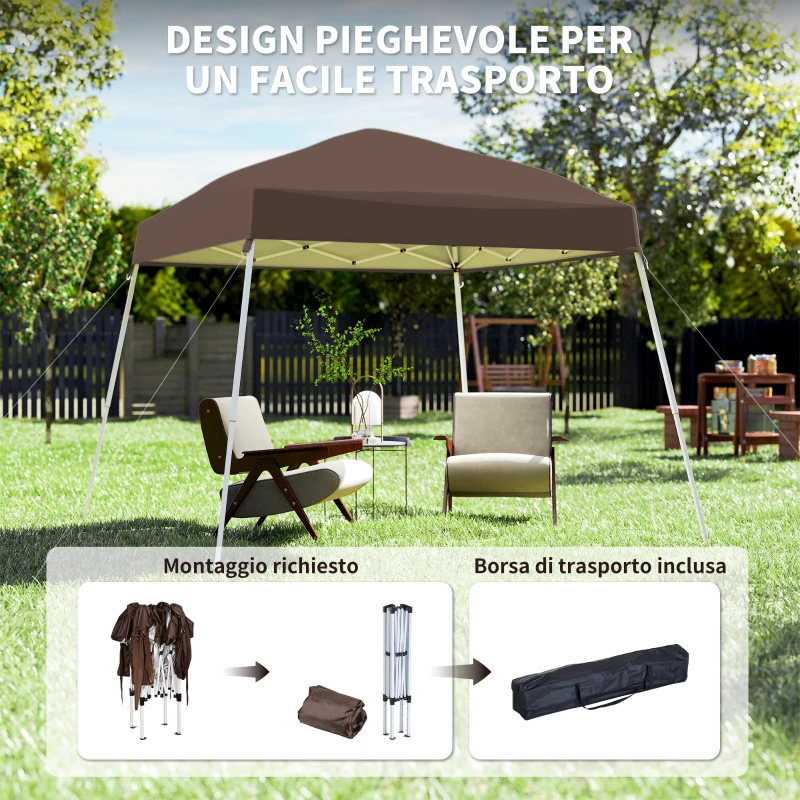 Outsunny Gazebo Pieghevole da Giardino 2.4x2.4m con Struttura in Acciaio e Corde Antivento, Caffè
