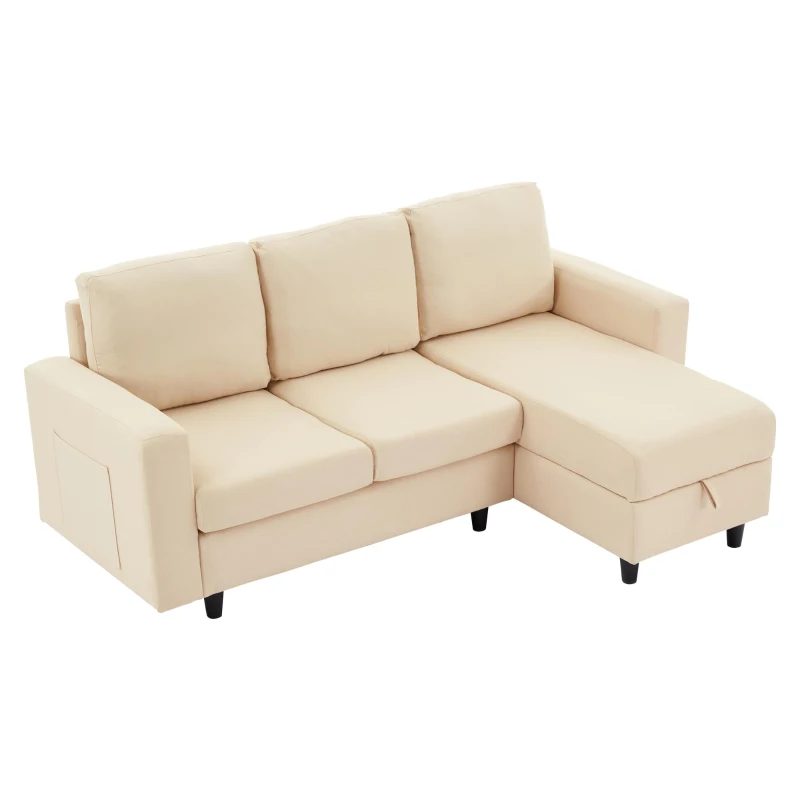 3-seater L-Shaped Sofa Bed with Reversible Chaise, USB and Type-C Charging, Convertible Sleeper for Living Room, 180L x 120W x 72H cm, Beige