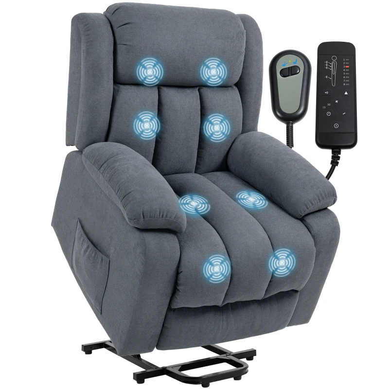 HOMCOM Power Lift Recliner Chair with Massage, Overstuffed Lift Chair for Elderly with Footrest, Remote and Side Pocket, Grey