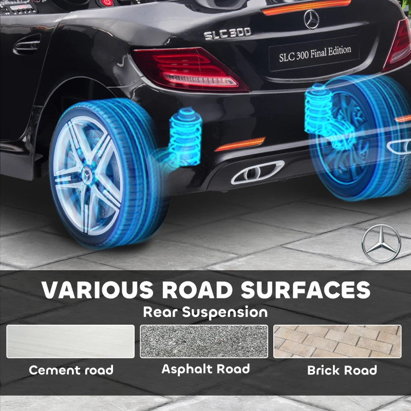 AIYAPLAY Macchina Elettrica per Bambini Licenza Mercedes SLC 300 con Telecomando, in PP e Metallo, 107x62.5x44 cm, Nero