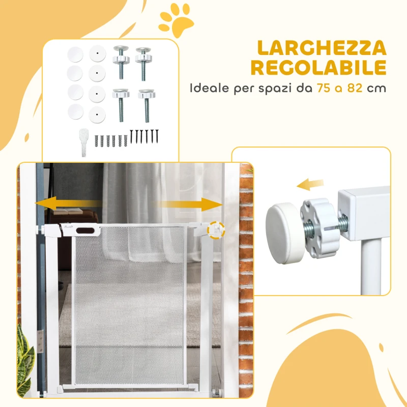 PawHut Cancellino per Cani Regolabile con Chiusura Automatica, Acciaio e ABS, 75-82x76 cm, Bianco