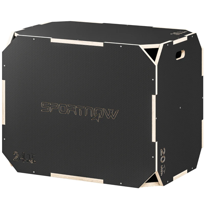SPORTNOW Box plyo 3-en-1, box de saut avec poignées, pour fitness à domicile et entraînements en extérieur, 3 hauteurs, bois, noir