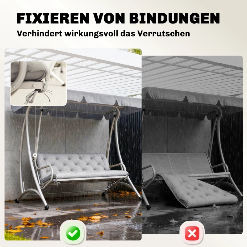 Outsunny 3-persoons bankkussen 150x98x8 cm met banden, tuinbankpolster voor schommelbank, Lichtgrijs