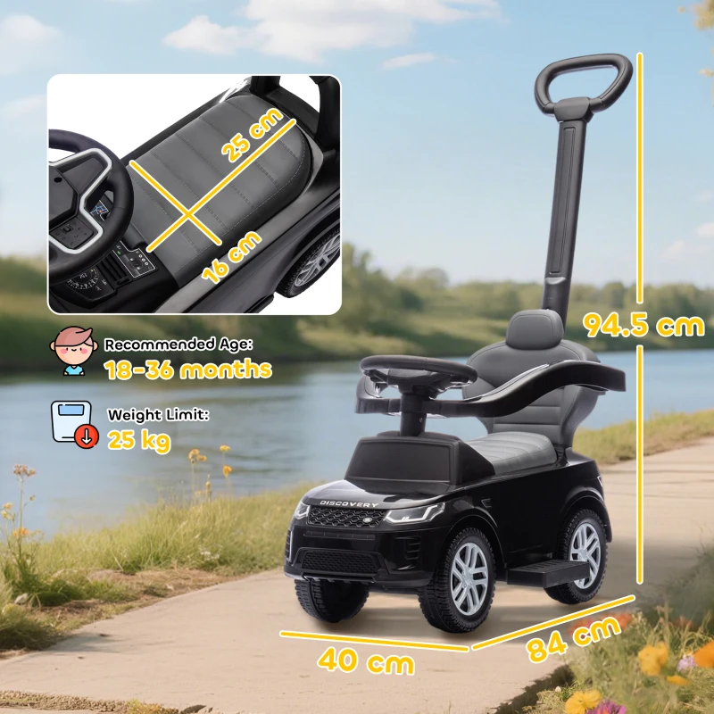 AIYAPLAY LAND ROVER DISCOVERY Licensed Baby Push Car, 2-in-1 Ride on Car with Push Handle and Safety Guardrail, Black