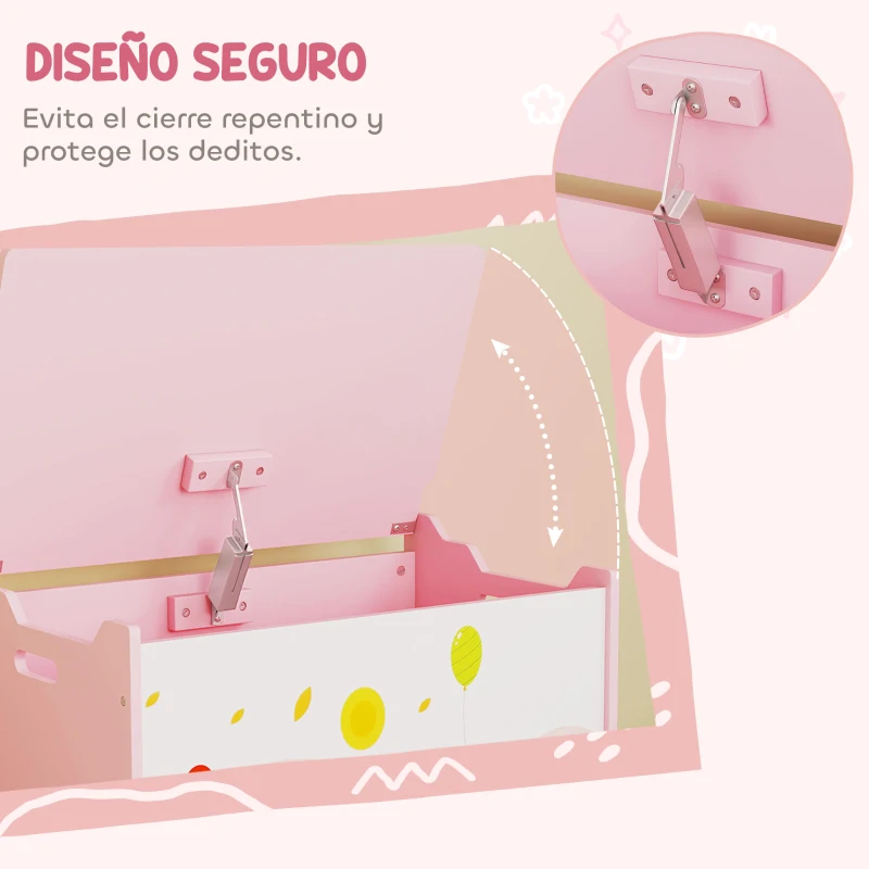 AIYAPLAY Caja de Almacenaje de Juguetes Baúl Juguetes Infantil con Tapa Abatible Asas Estampados de Animales 60x37x39 cm Rosa