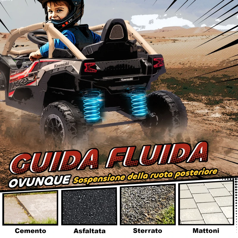 AIYAPLAY Macchina Elettrica per Bambini 3-8 Anni 12V con Licenza KAWASAKI, Doppio Motore, Telecomando e Musica, Giallo