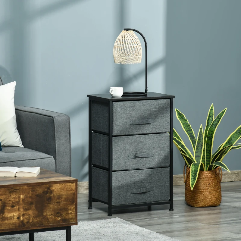 HOMCOM Meuble de Rangement 3 tiroirs chiffonnier dim. 45L x 30l x 71H cm métal MDF Non tissé Gris