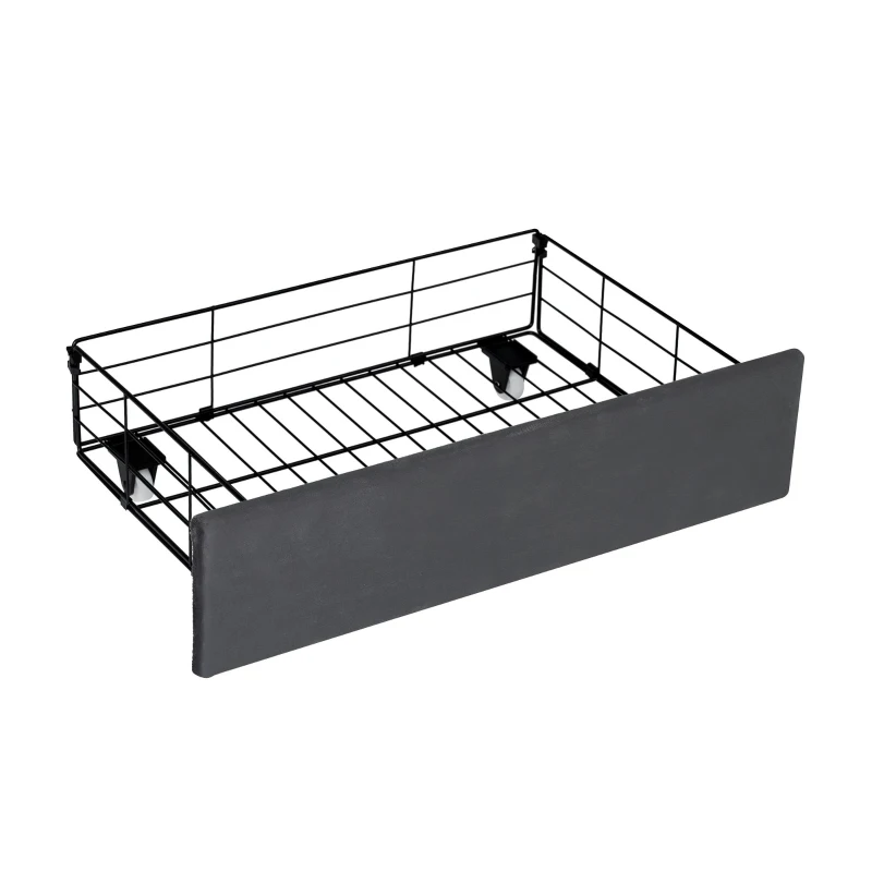 5ft King Ottoman Bed Frame with Two Drawers and Side Pockets, Velvet Upholstered Headboard for Living Room, 213L x 155W x 111H cm, Grey