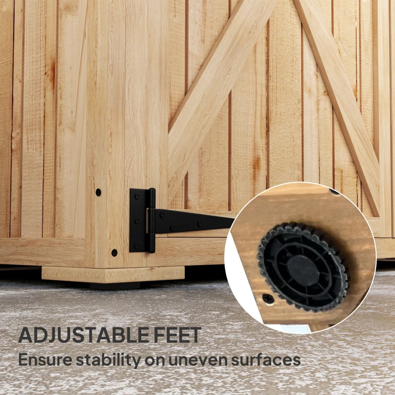 Outsunny Wooden Garden Storage Shed, Tool Storage Cabinet with Asphalt Roof and 2 Shelves for Garden Tools, Equipment, Outdoor Tool Shed with Double Doors, Natural