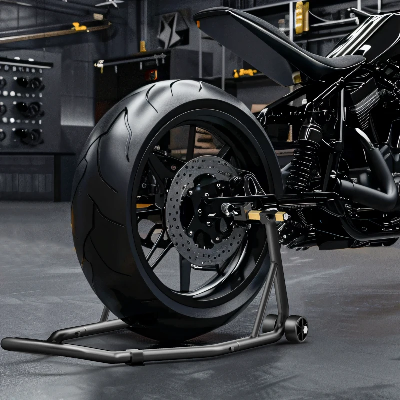 HOMCOM Support béquille de moto arrière support de roue lève moto arrière sur roulettes avec bobine de bras oscillant U, noir