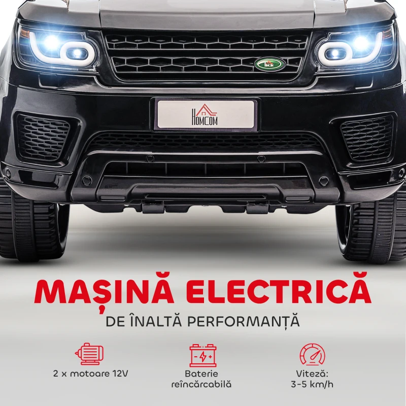 HOMCOM Mașină Electrică pentru Copii cu Motor Dublu, Suspensie și Telecomandă, 110x68x52 cm, Negru(m-4)