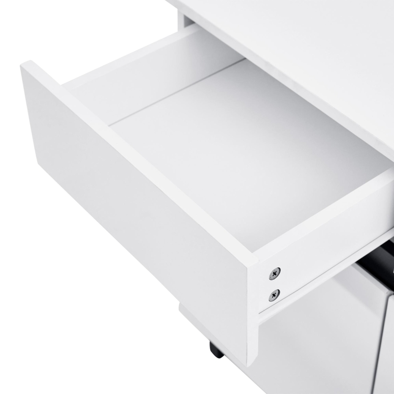 Storage Cabinet with High-goss 4-Door, 4-Drawer and Soft-close Hinges, Sideboard with Adjustable Shelves, 160L x 40W x 68H cm, White