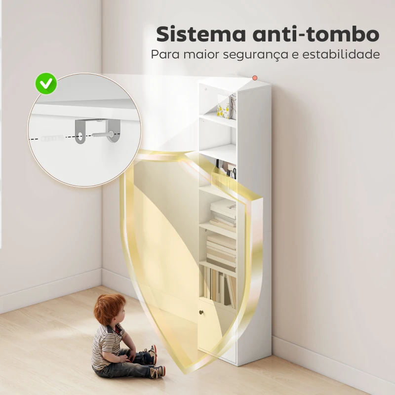 HOMCOM Estante de 7 Níveis Estante para Livros com Prateleiras Ajustáveis e Armário Estante Moderna 40x30x180 cm Branco