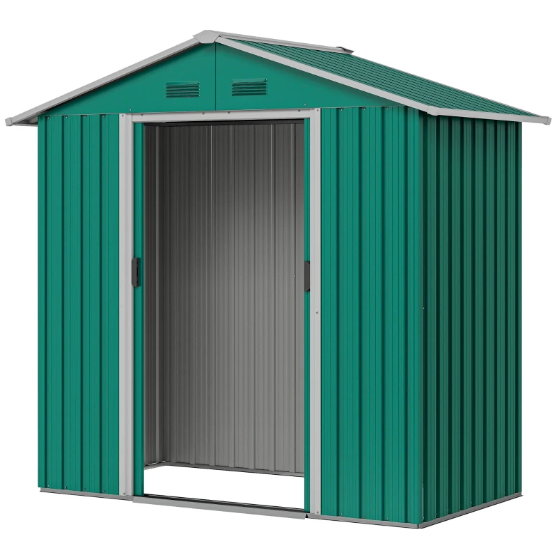 Outsunny 6.5ft x 3.5ft Metal Garden Storage Shed for Outdoor Tool Storage with Double Sliding Doors and 4 Vents, Green