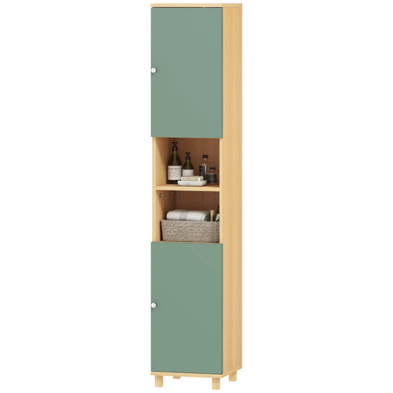 HOMCOM Meuble de salle de bain meuble de rangement 2 placards 2 compartiments ouverts étagères réglables 30 x 30 x 166 cm, vert