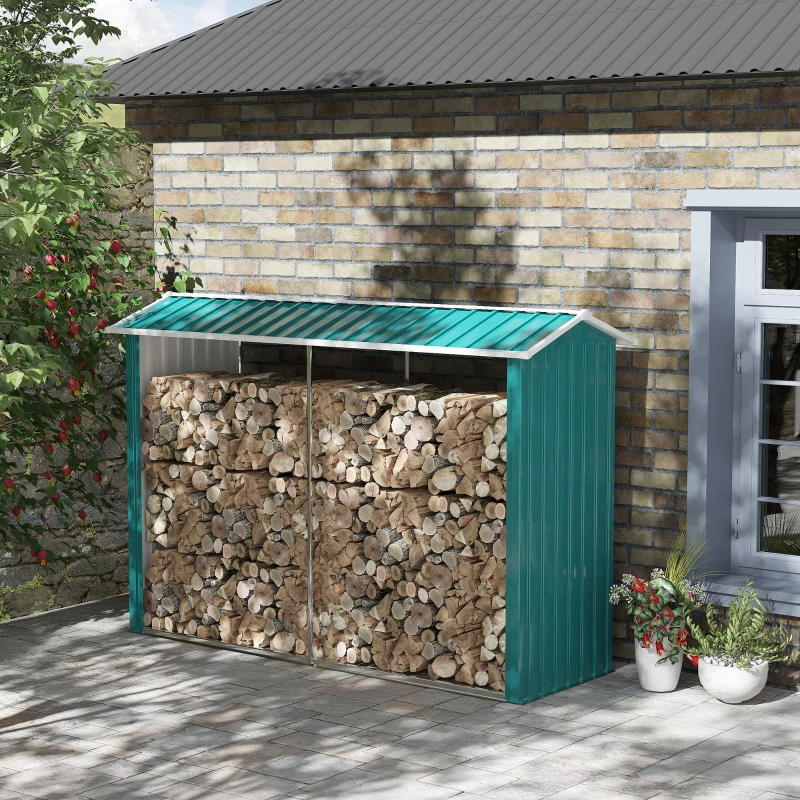 Outsunny Abri bûches de stockage pour bois de chauffage en acier galvanisé 240 x 86 x 160 cm vert