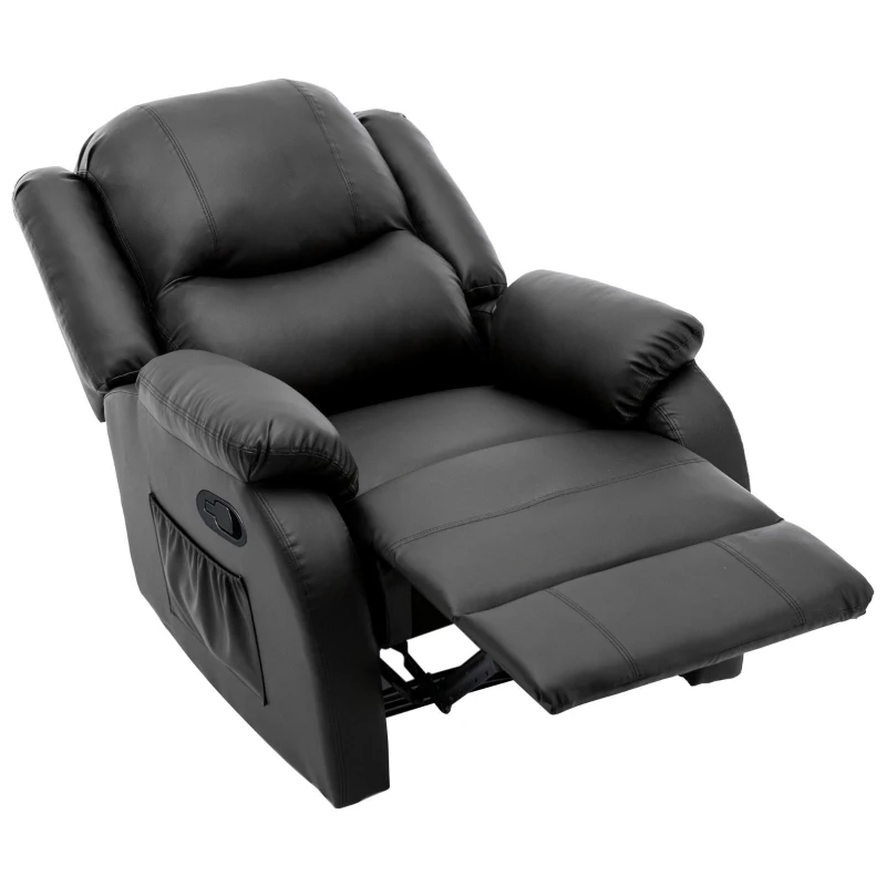Adjustable Pull‑tab Recliner with Side Storage Pocket, Padded Cushions, High‑back Armchair for the Elderly, 82L x 86W x 99H cm, Black