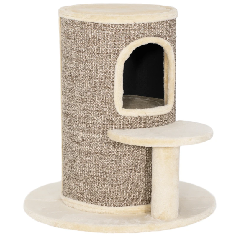 PawHut Tonneau à gratter tour à griffer pour chat 2 niveaux avec plate-forme parfait pour griffes & jeu 60 x 60 x 61 cm beige