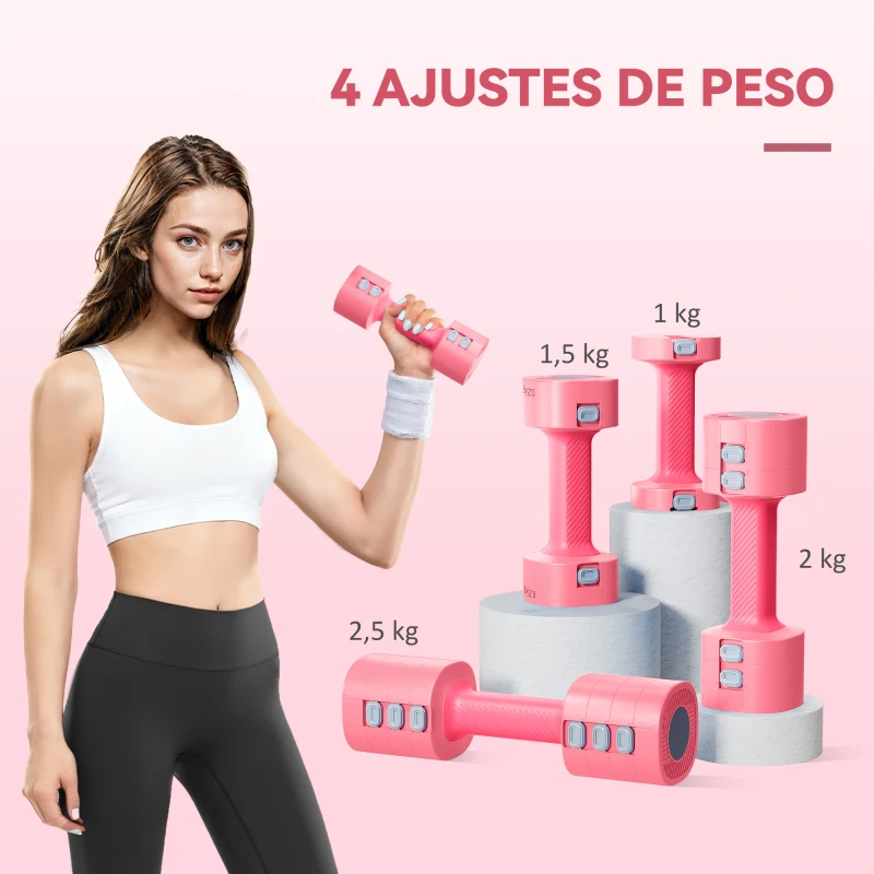 SPORTNOW Juego de Mancuernas Ajustables 4 en 1 de 1/1,5/2/2,5 kg con Mangos Antideslizantes y Diseño Cuadrado para Casa Gimnasio
