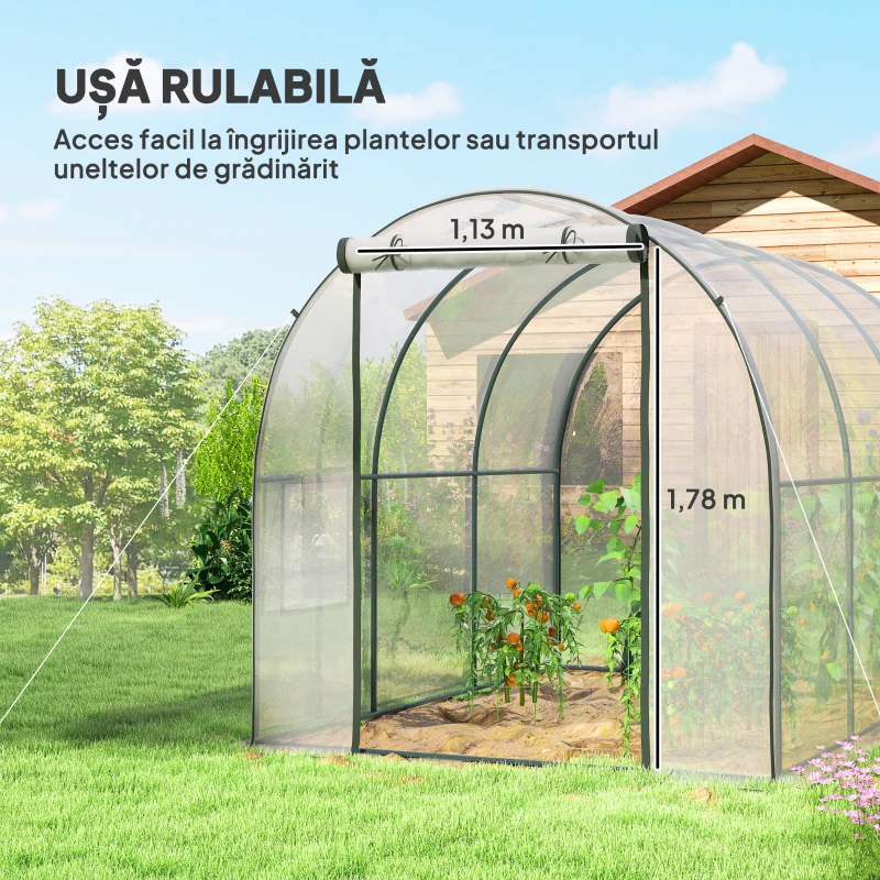 Outsunny Sera 3 x 2 x 2m cu Usa Rulanta si Fereastra, Transparent