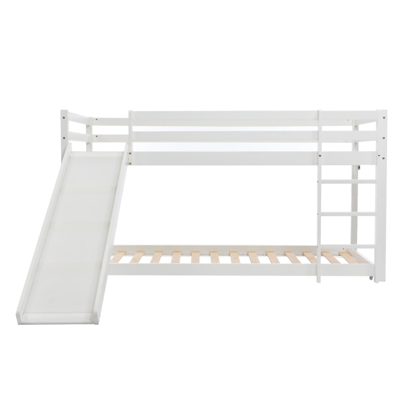 Children's Cabin Bunk Bed with Slide and Ladder, Space-Saving Customisable Layout, Adjustable Tier for Living Room, 207L x 215W x 110H cm, White