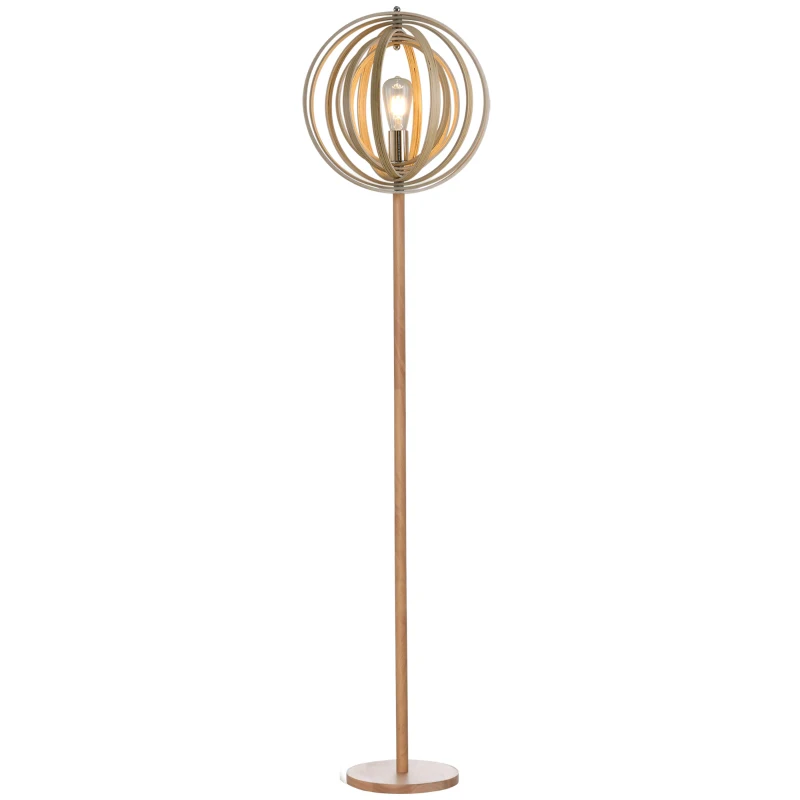 HOMCOM Lampadaire sur Pied Circulaire 40 W Max. Abat-Jour bois naturel clair dim. Ø 38 x 160 cm