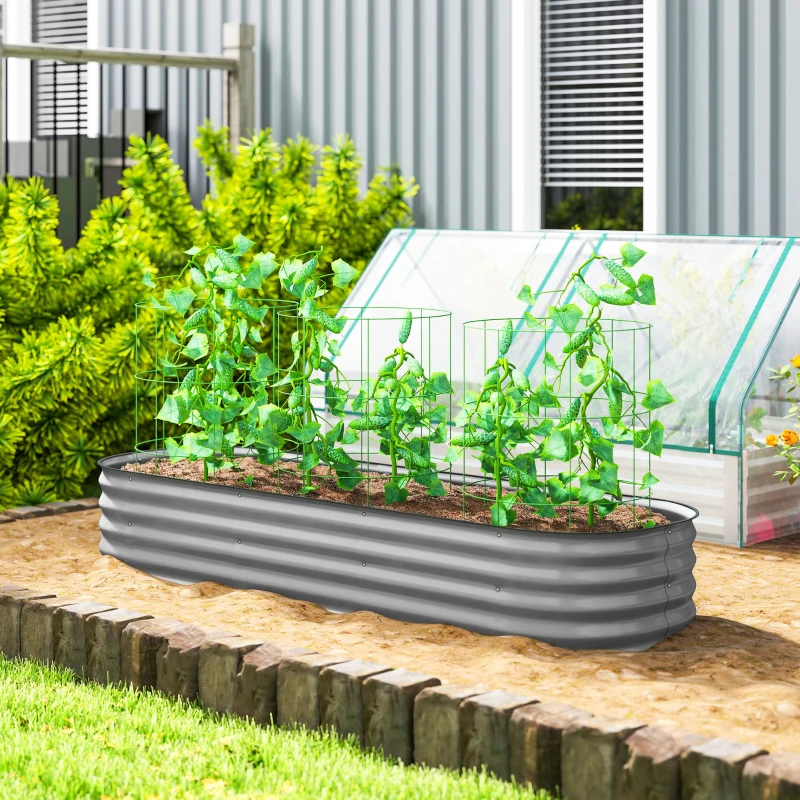 Outsunny Houten plantenbak, modulair verhoogd bed, beschermde randen, bodemloos ontwerp, 195 x 62 x 30 cm, zilver