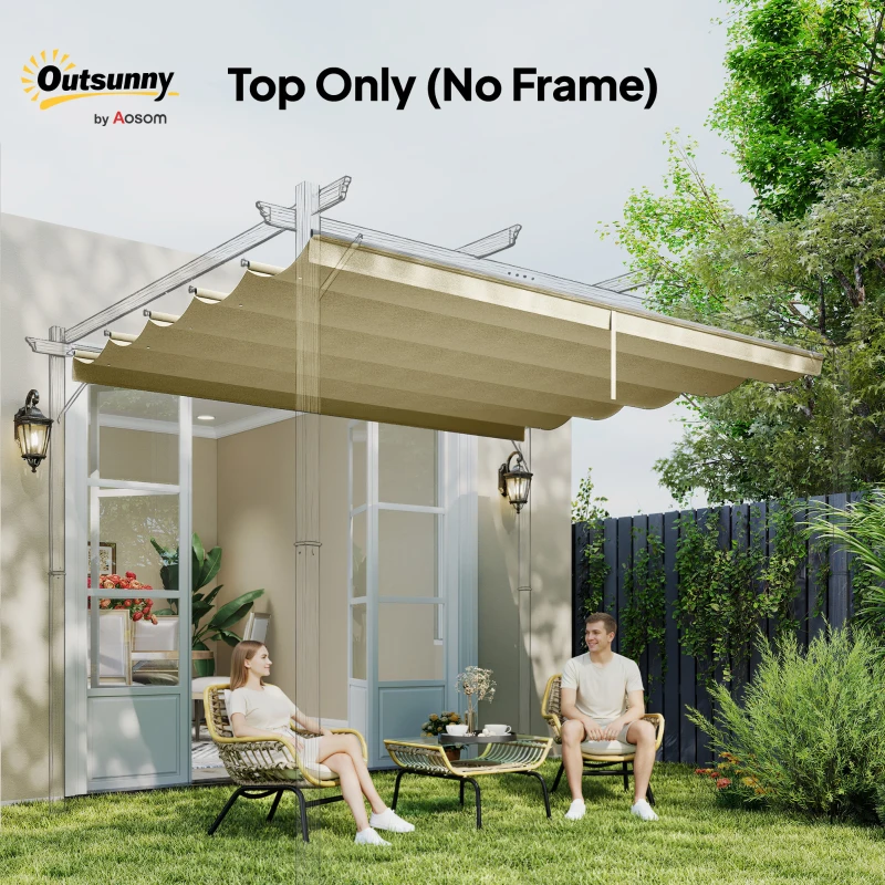 Outsunny Retractable Pergola Cover, 3.5 x 2.6 m Replacement Canopy Fabric for 4 x 3 m Frame, Roof Top Only, Beige