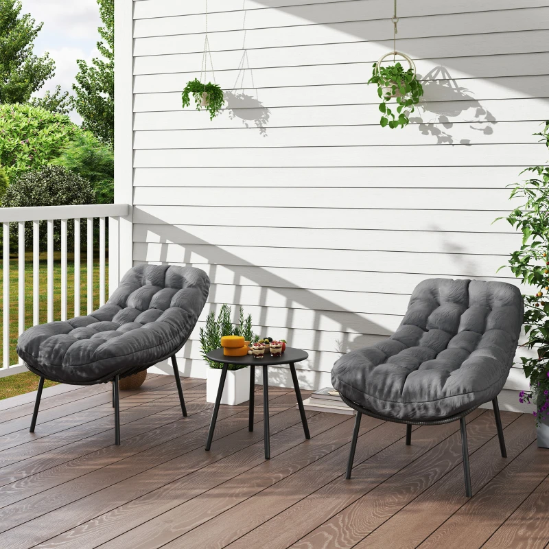 Outsunny Salon de Jardin extérieur en résine tressée 2 personnes ensemble de meubles de jardin coussins de 15 cm d'épaisseur gris
