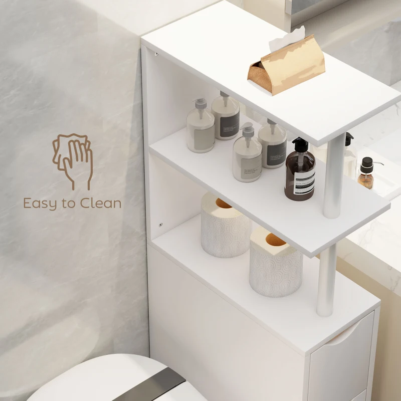 HOMCOM Mueble de baño mueble de almacenaje con cajón sobre ruedas, con estantes abiertos, 20 x 45 x 115 cm, blanco