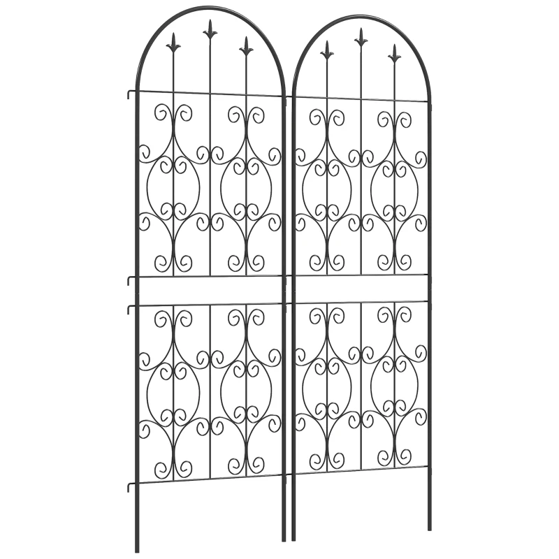 Outsunny Set of 2 Metal Garden Trellis, Decorative Trellis Panels for Climbing Outdoor Plants, Vegetables, Vines, Flowers, 150 x 50 cm, Scrollwork Design