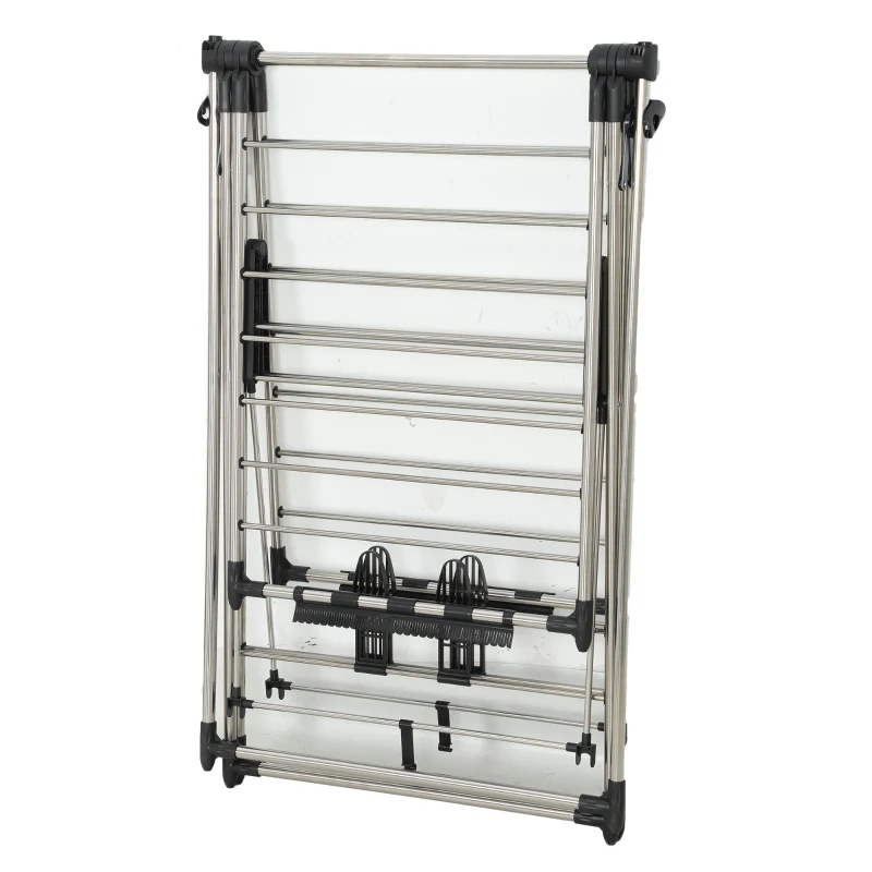 HOMCOM Tendedero plegable de pie con alas ajustables, soportes para zapatos, acero inoxidable, 156,5 x 68 x 192 cm, plateado