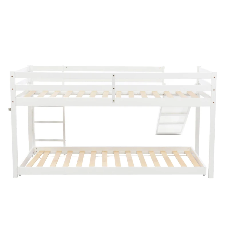 Children's Cabin Bunk Bed with Slide and Ladder, Space-Saving Customisable Layout, Adjustable Tier for Living Room, 207L x 215W x 110H cm, White