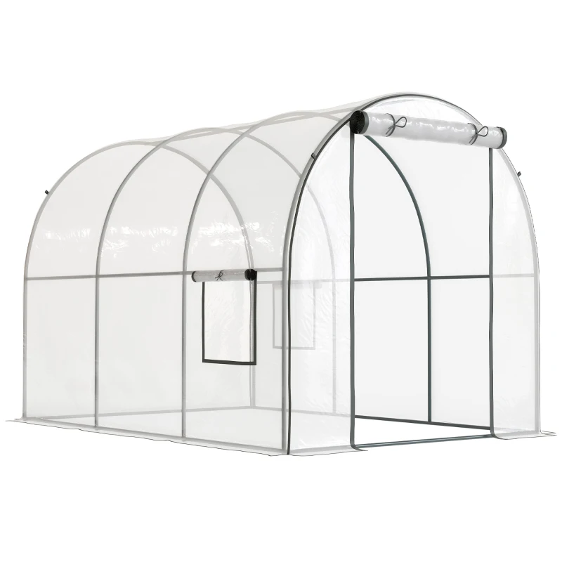 Outsunny Polytunnel Greenhouse Walk-in Grow House with Plasric Cover, Door, Mesh Window and Steel Frame, 3 x 2 x 2m, Clear