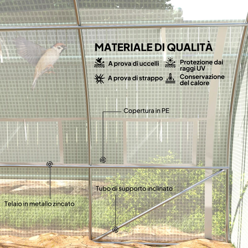 Outsunny Serra a Tunnel con Porta, Pannelli e 8 Finestre Avvolgibili, in Acciaio Zincato e PE, 3.97x3x2 m, Bianco