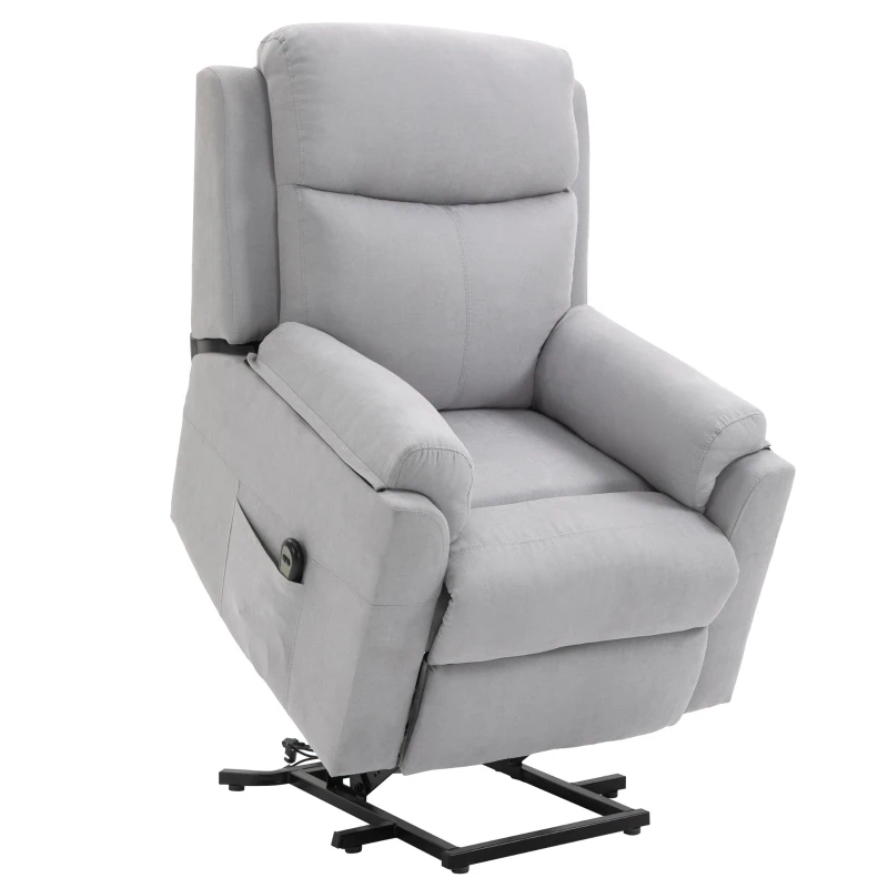 HOMCOM Fauteuil releveur électrique, fauteuil relax électrique avec repose-pied, dossier inclinable, télécommande et poche latérale charge 120kg tissu aspect lin gris clair(m-1)