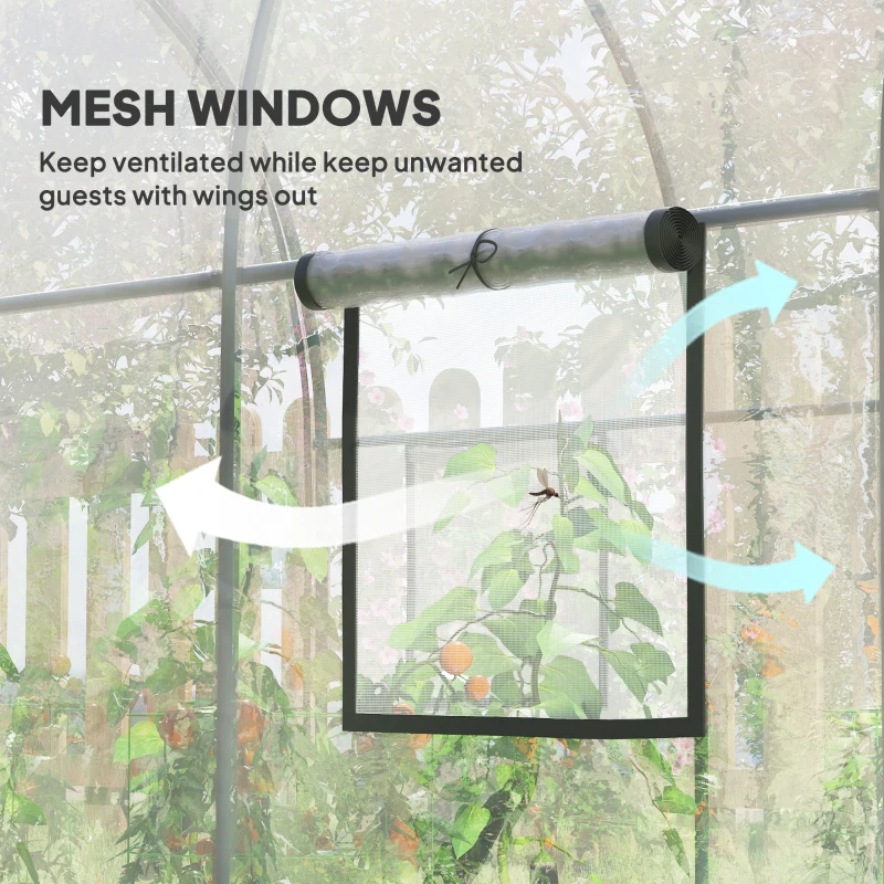 Outsunny Polytunnel Greenhouse Walk-in Grow House with Plasric Cover, Door, Mesh Window and Steel Frame, 3 x 2 x 2m, Clear