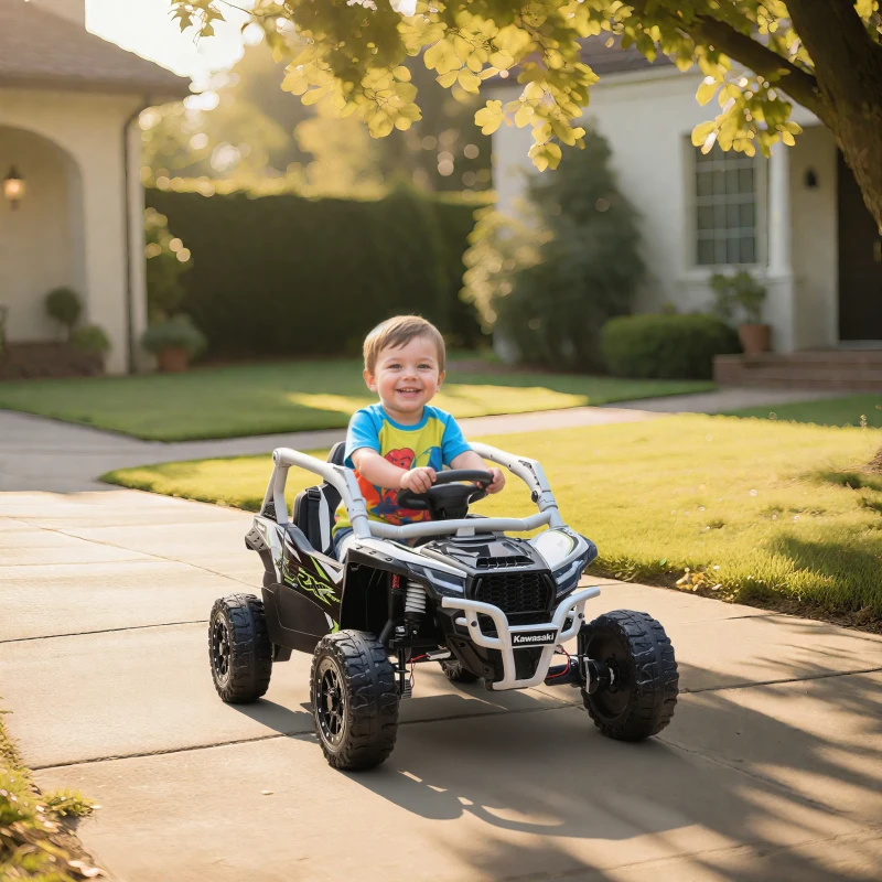 AIYAPLAY Véhicule tout-terrain électrique 12V pour enfants, télécommande, feux LED, musique, klaxon, pour enfants de 3-8 ans, Gris