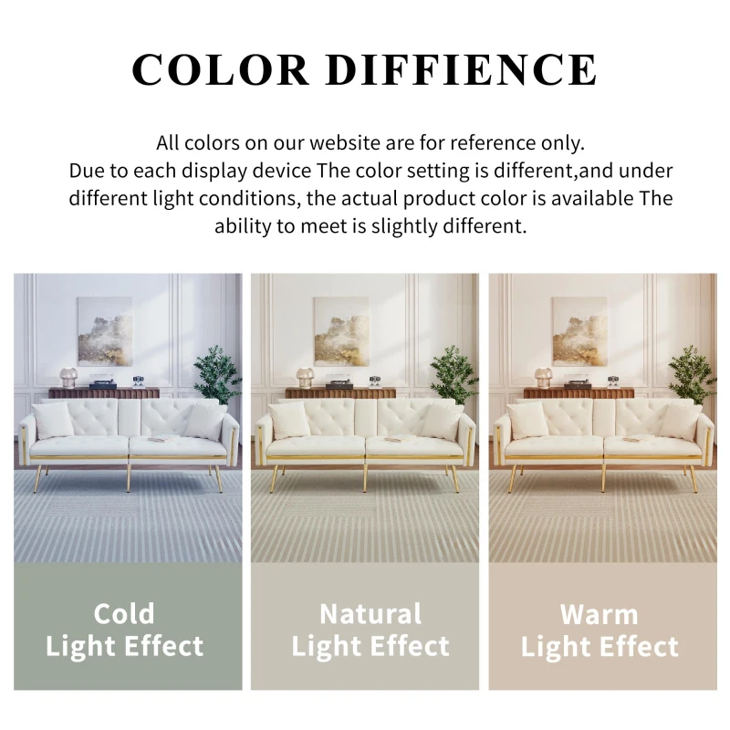 Two-seater Sofa Bed with 3-Position Adjustable Backrest, Concealed Cup Holders, Daybed for Compact Room, 174L x 76W x 71.5H cm, White