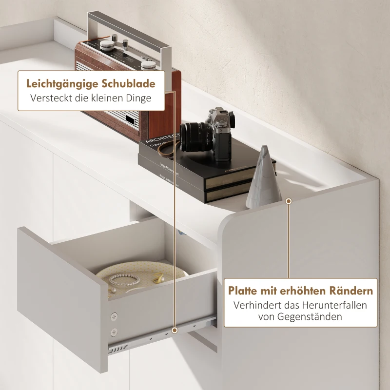 HOMCOM Schuhschrank mit grifflosem Design, 4 Türen, 4 verstellbare Regale, freistehendes Schuhregal mit 5 Holzbeinen, Holz, Weiß