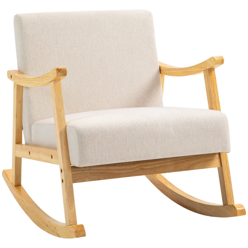 HOMCOM Fauteuil à bascule rocking chair assise rembourrée avec pieds en bois - dim. 66l x 92P x 78H cm, beige