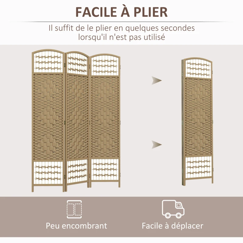 HOMCOM Paravent intérieur en bois séparateur de pièce cloison pliable 3 panneaux 120 x 170 cm bois naturel(m-4)