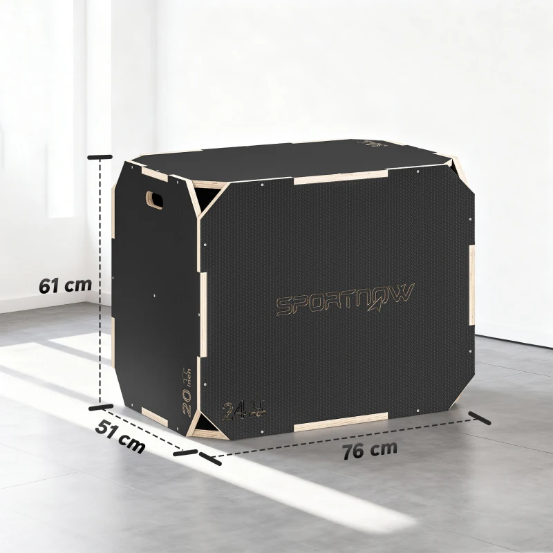 SPORTNOW 3-in-1 Plyo Box, Jump Box with Handle Openings, for Home Fitness and Outdoor Workouts, 3 Jump Heights, Wood, Black