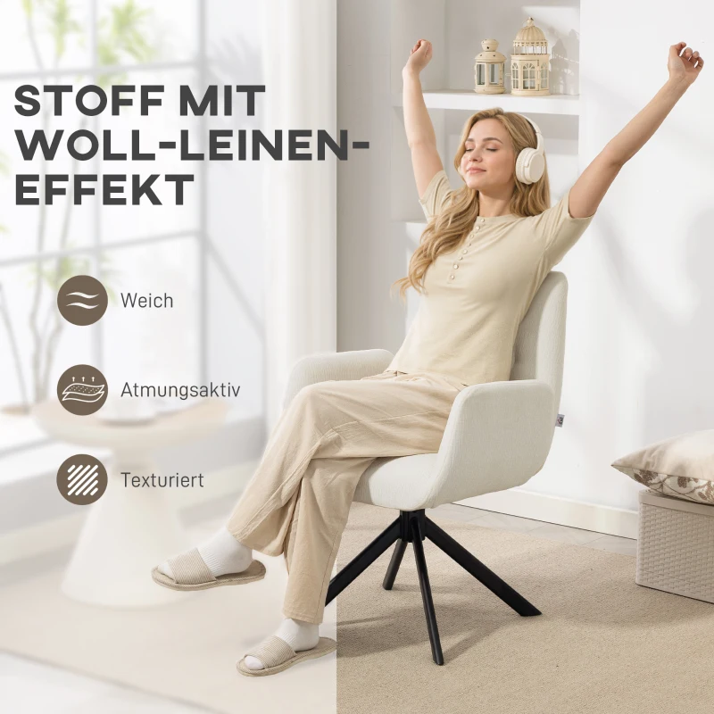 HOMCOM Fotel tapicerowany, fotel akcentowy, nowoczesny design, obrotowy, do 120 kg, kremowo-biały