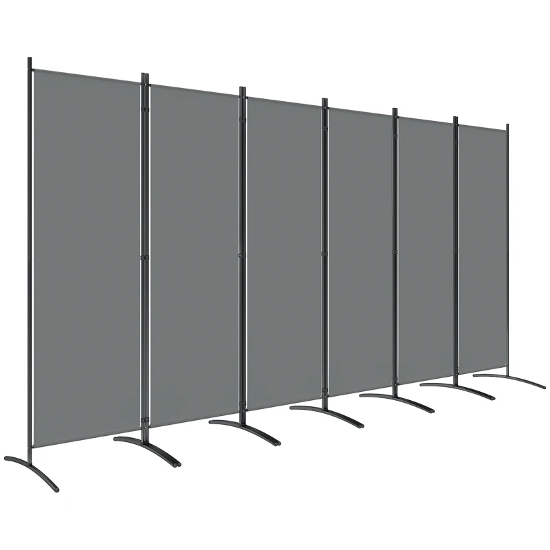 Outsunny 6 Panel Folding Room Divider Foldable Freestanding Garden Privacy Screen, 332 x 172 cm, Dark Grey